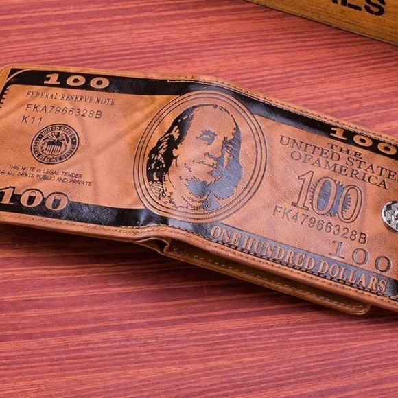 Mens US "$100" Dollar Bill Printed Leather Bifold Wallet Cash Card Holder. - Picture 4 of 5